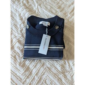 Liz Claiborne Sweater Womens XL Navy Blue White Striped Button Neck Pullover NWT